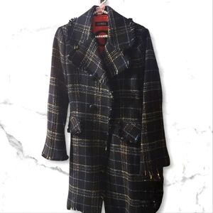 Guess Y2K HTF Pristine Tweed Coat Fringe Edged Flare Wrist Sleeve Sz M